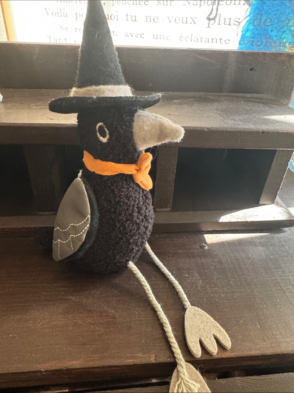 Plush Halloween Crow Dog Toy with Witch Hat - Black and Orange